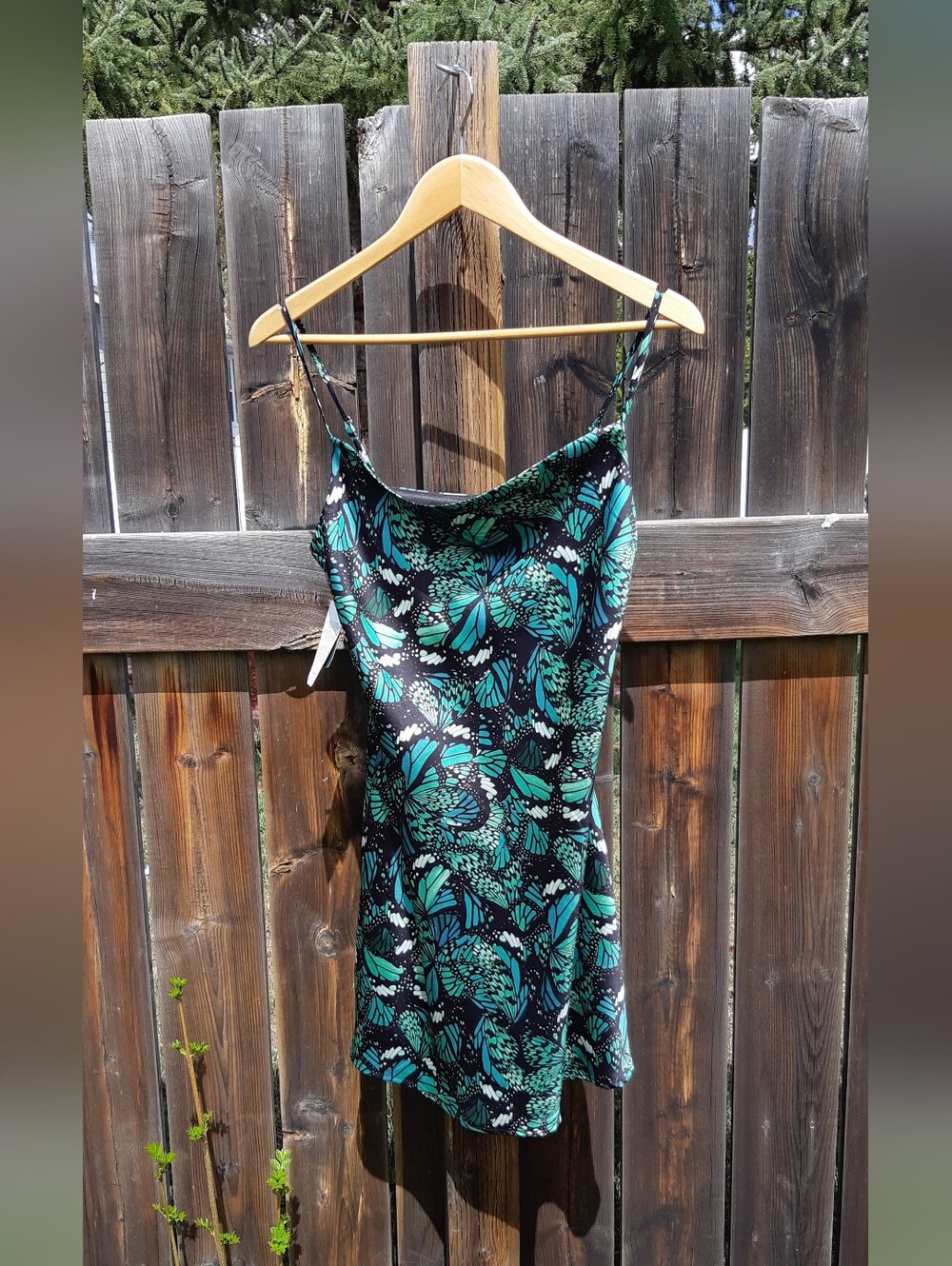 Simon's Green Butterfly Satin Dress